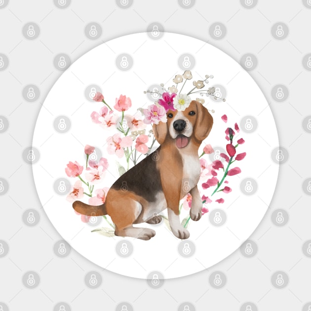 Floral Beagle Magnet by TrapperWeasel